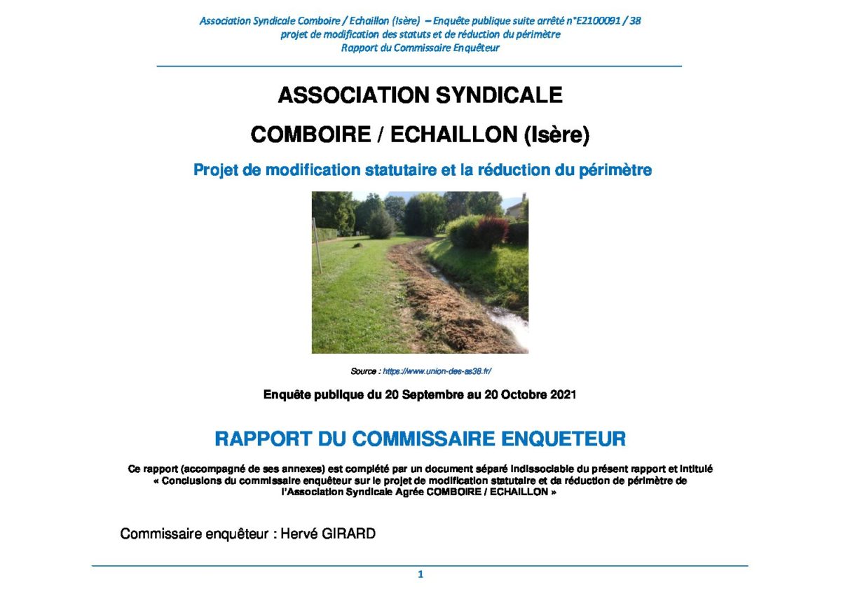 RAPPORT ET CONCLUSIONS DU COMMISSAIRE ENQUETEUR