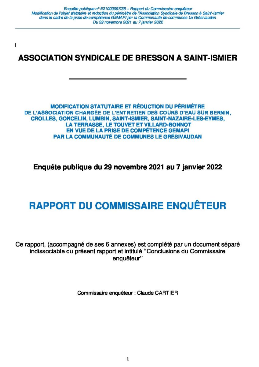 RAPPORT ET CONCLUSIONS DU COMMISSAIRE ENQUETEUR