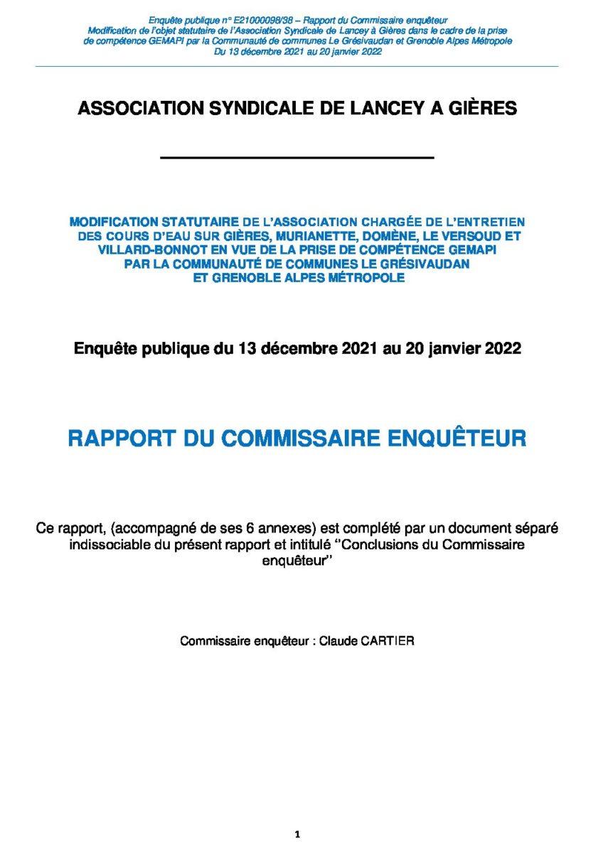 RAPPORT ET CONCLUSIONS DU COMMISSAIRE ENQUETEUR